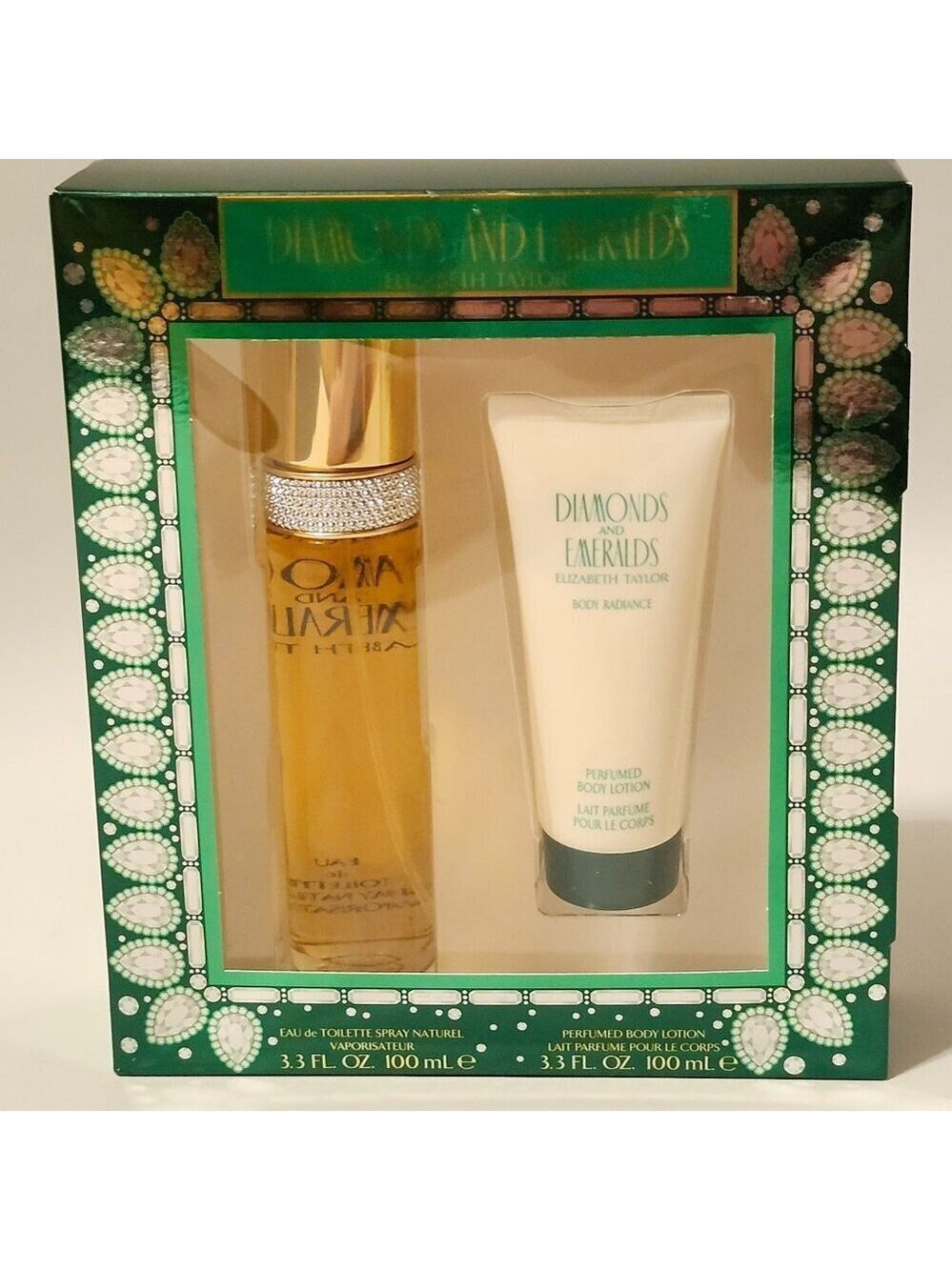 ELIZABETH TAYLOR DIAMONDS and EMERALDS fragrance GIFT SET BNIP Body Lotion EDT
